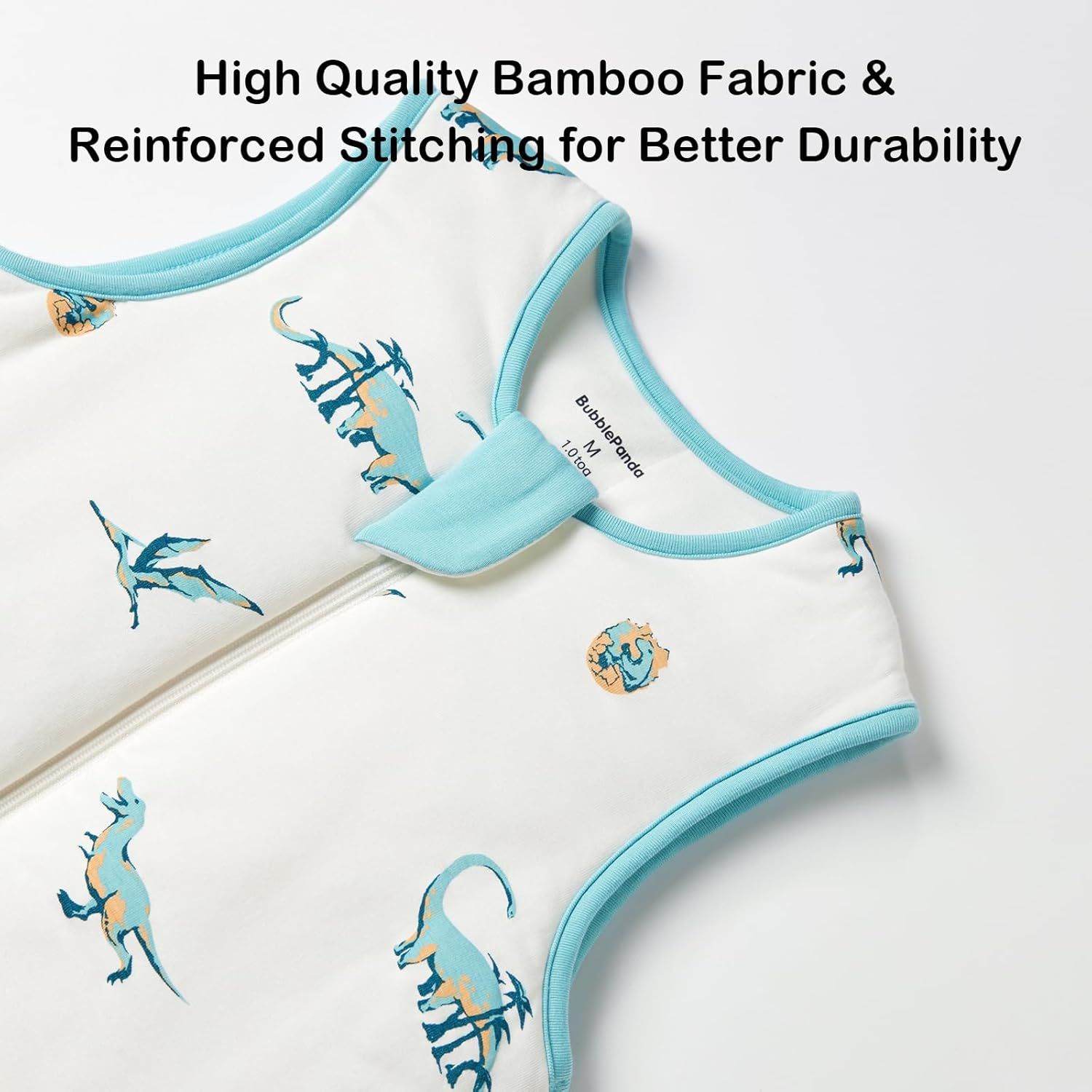Easy diaper change J-shape 2-way zipper and protective guard on BubblePanda Dinosaur 1.0 TOG Walker Sack