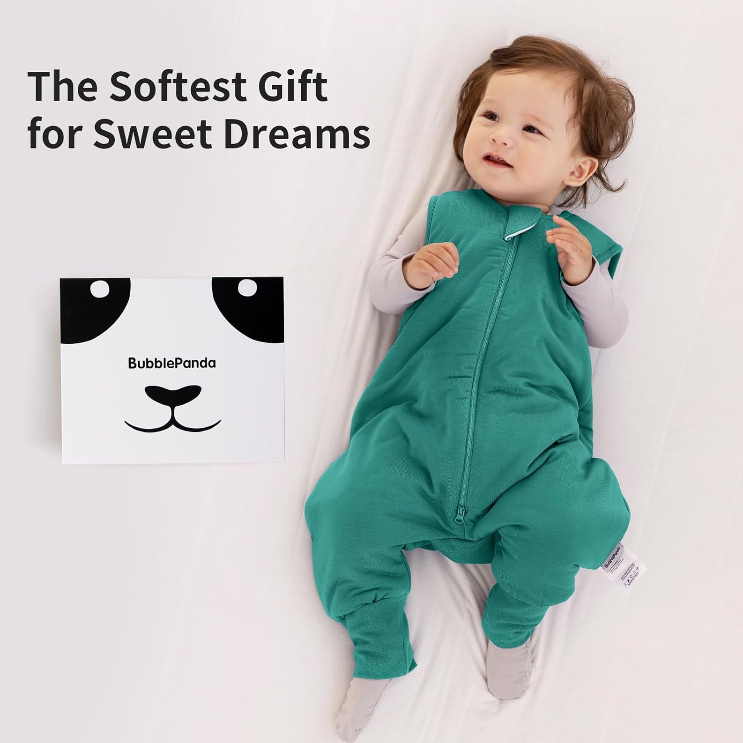 BubblePanda Emerald Silky Modal Sleep Sack with signature panda gift packaging - the perfect registry gift for baby showers