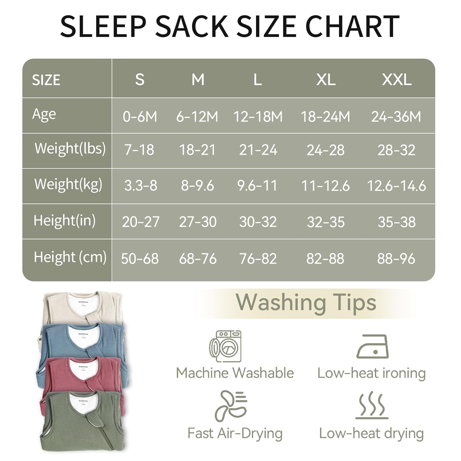 BubblePanda Oat 1.0 TOG Bamboo Sleep Sack TOG layering guide and size chart for safe nursery environment