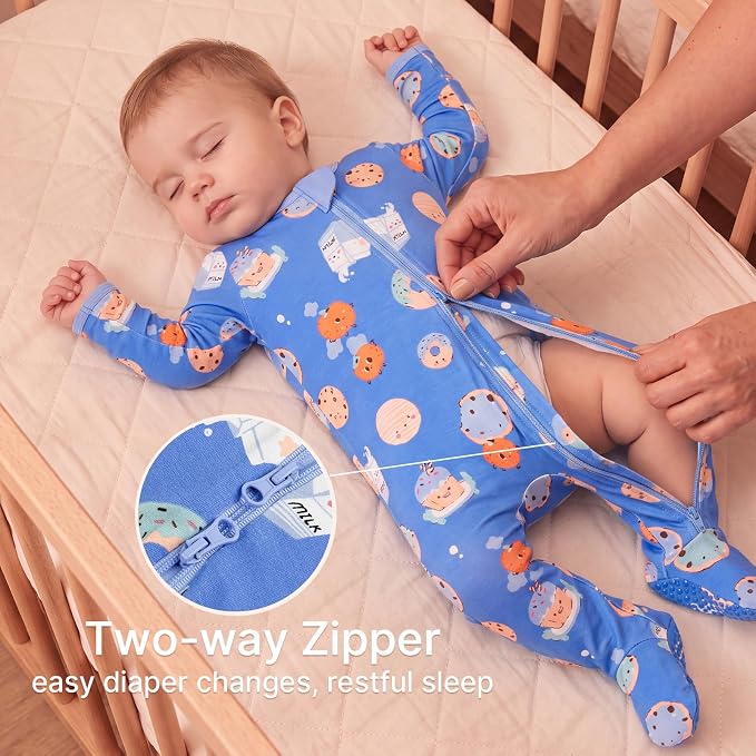 Bamboo Long Sleeve Romper-Blue Cookies