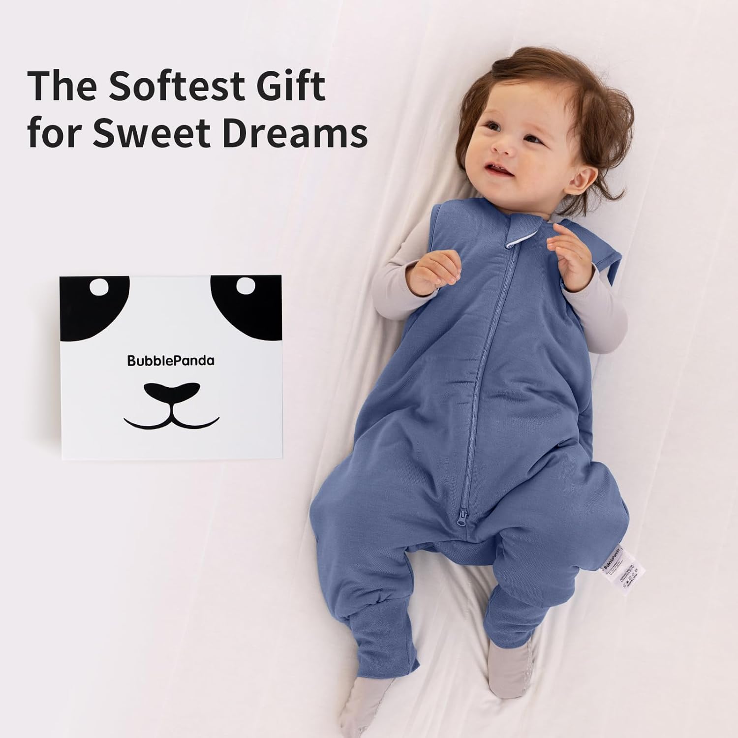 BubblePanda Navy Silky Modal Sleep Sack with signature panda gift packaging - the perfect registry gift for baby showers