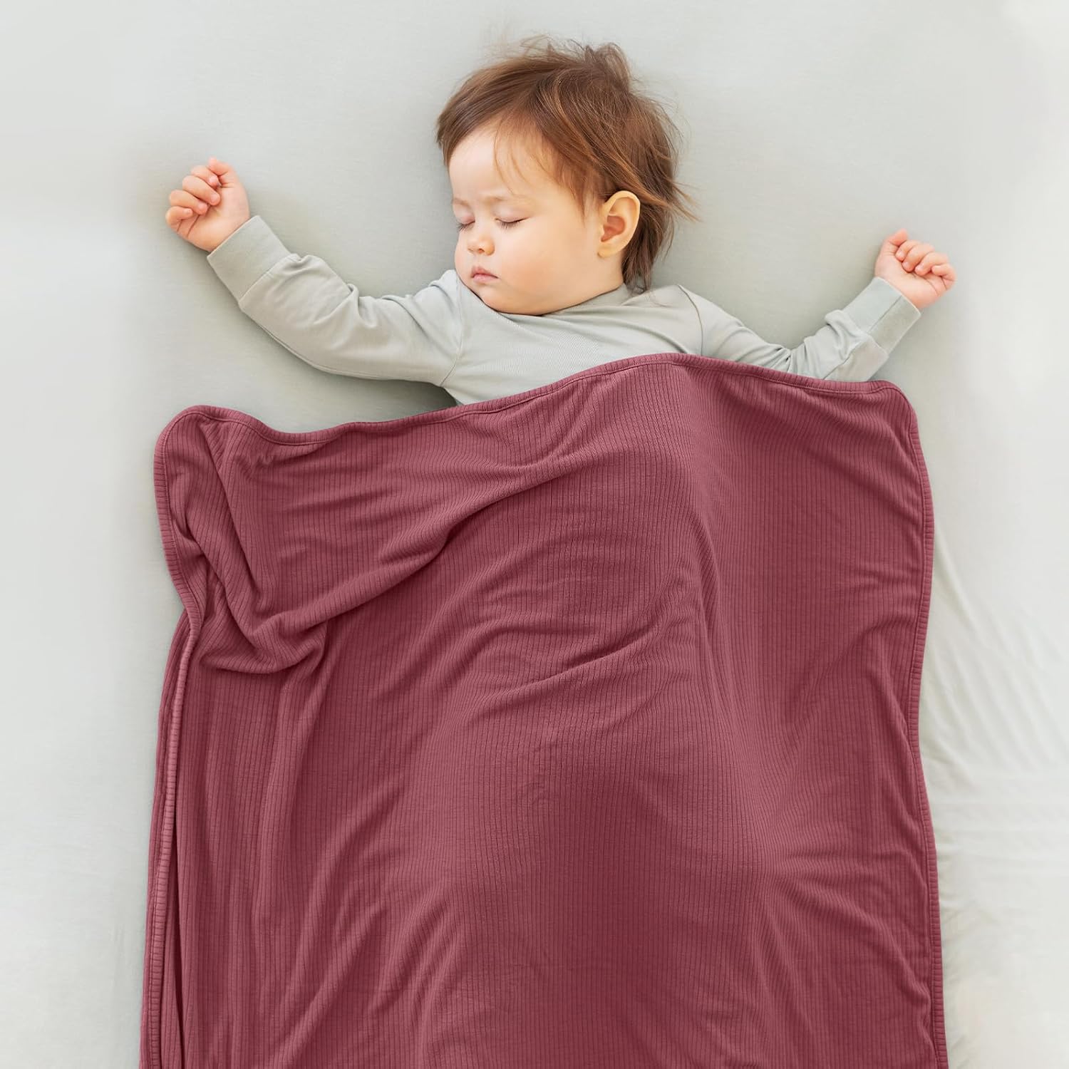 Double-Layer Ribbed Bamboo Blanket (Dusty Rose)