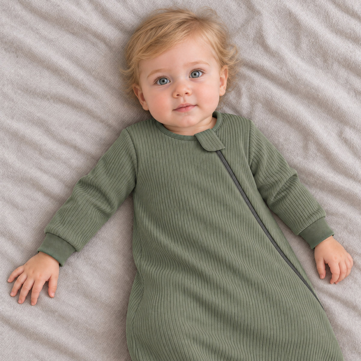 Gigoteuse bambou côtelée manches longues - 1.5 TOG (Vert olive)