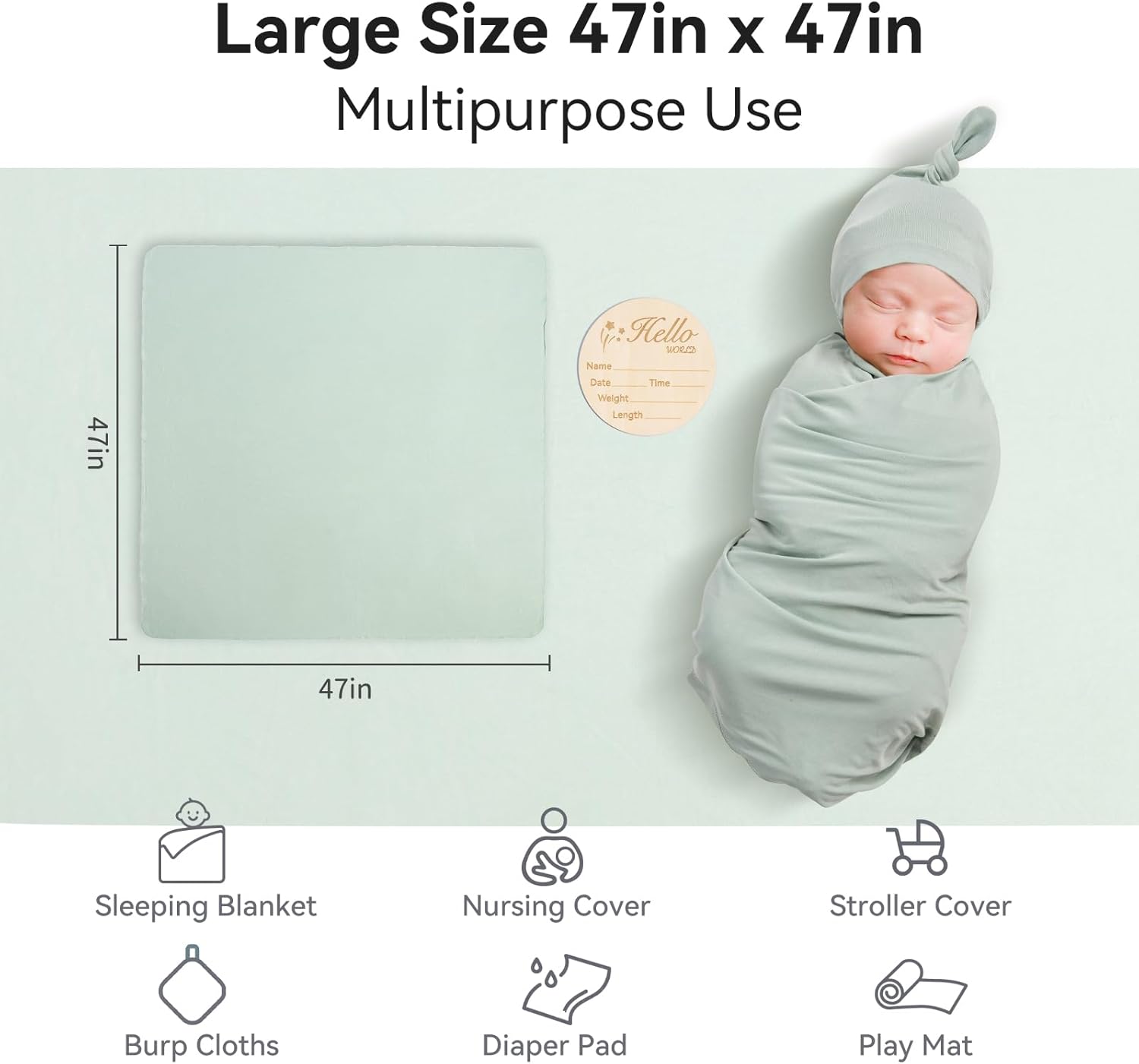 Ensemble lange et bonnet en bambou - Sauge