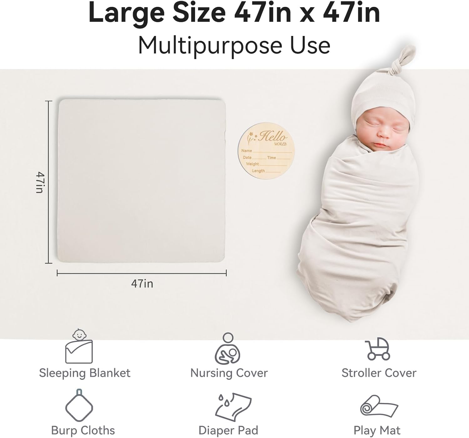 Ensemble couverture d'emmaillotage et bonnet en bambou - Avoine