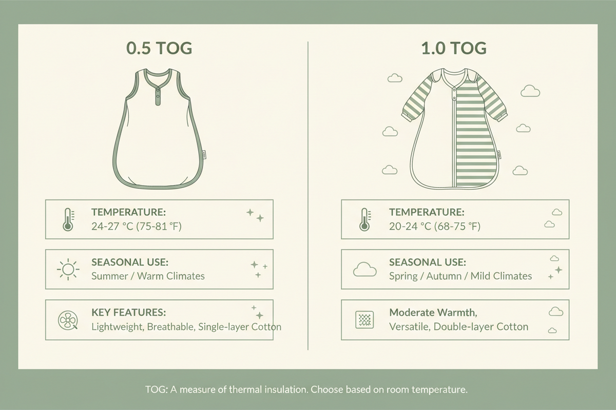 Sack Color Code 0.5 TOG vs 1.0 TOG Sleep Sack | Temperature Guide