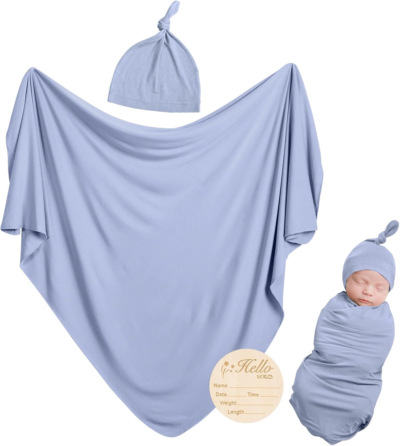 Ensemble couverture d'emmaillotage et bonnet en bambou - Ardoise