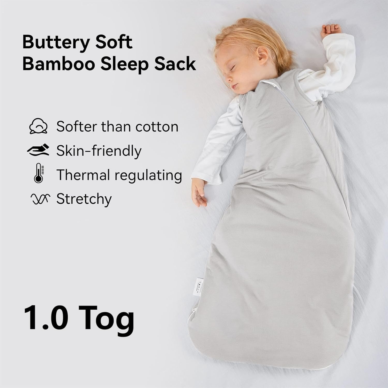 Close-up of high-density bamboo fabric on BubblePanda Storm 1.0 TOG sleep sack showing thick buttery-soft texture