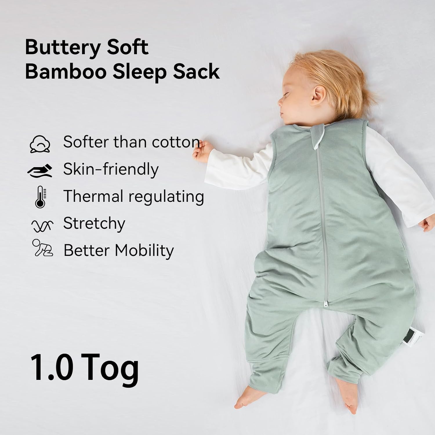 Buttery-soft high-density bamboo fabric texture on BubblePanda Sage 1.0 TOG Walker Sack