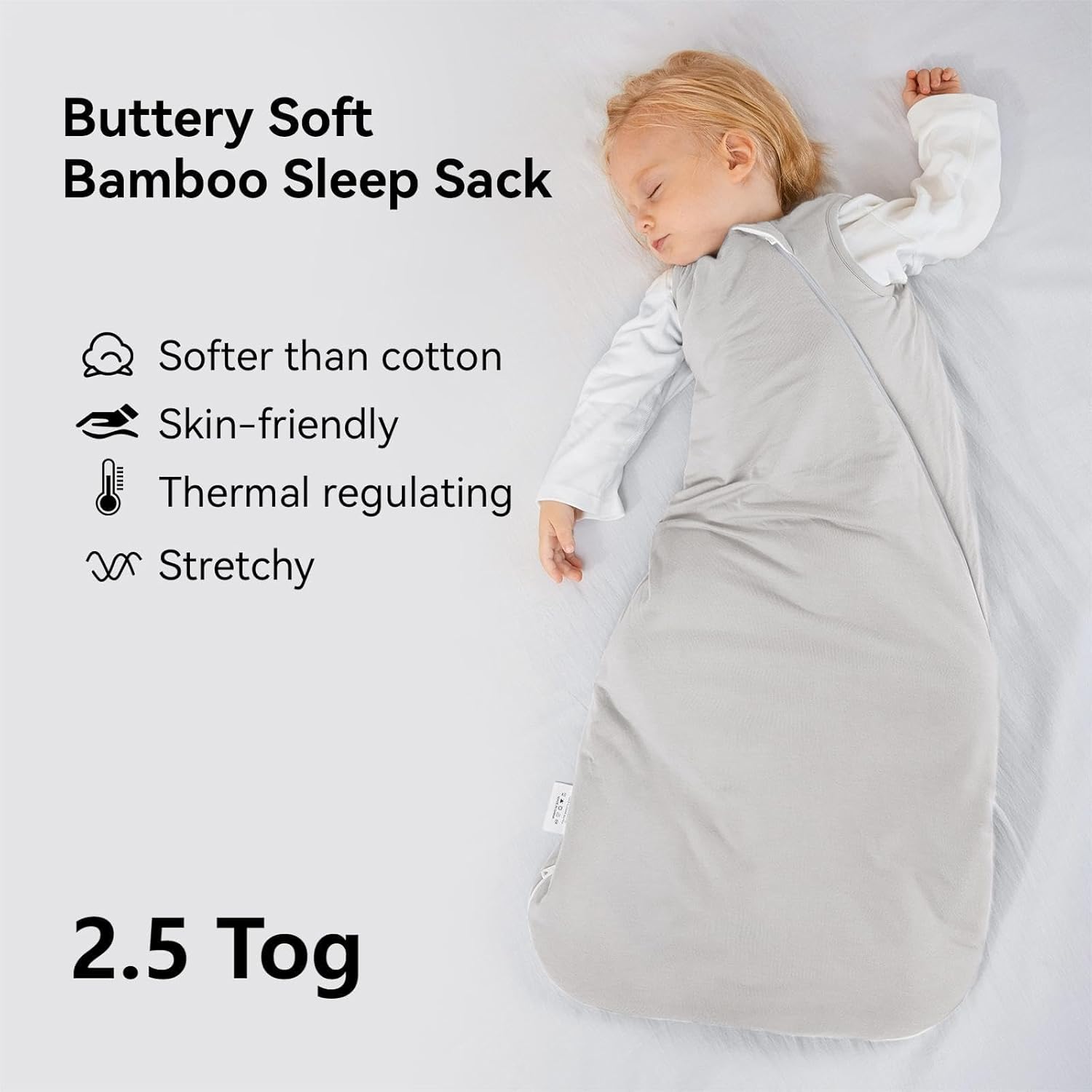 Close-up of premium thick bamboo fabric on BubblePanda Storm 2.5 TOG sleep sack for winter warmth and softness