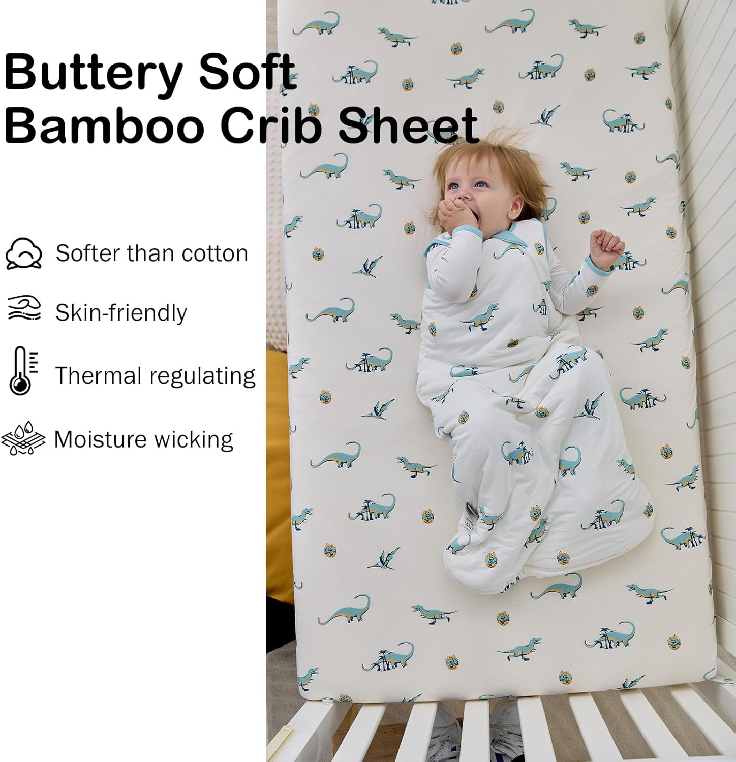 Drap-housse de berceau en bambou – (Dinosaure)