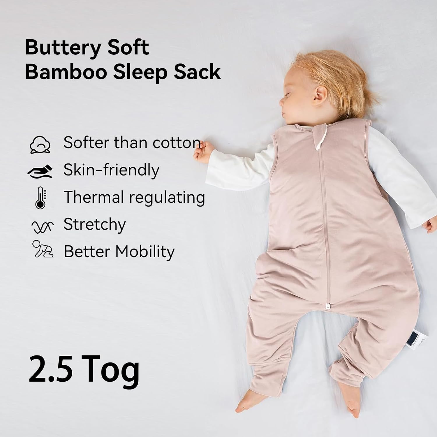 Soft and thick premium bamboo texture on BubblePanda Pink 2.5 TOG Walker Sleep Sack for cold weather