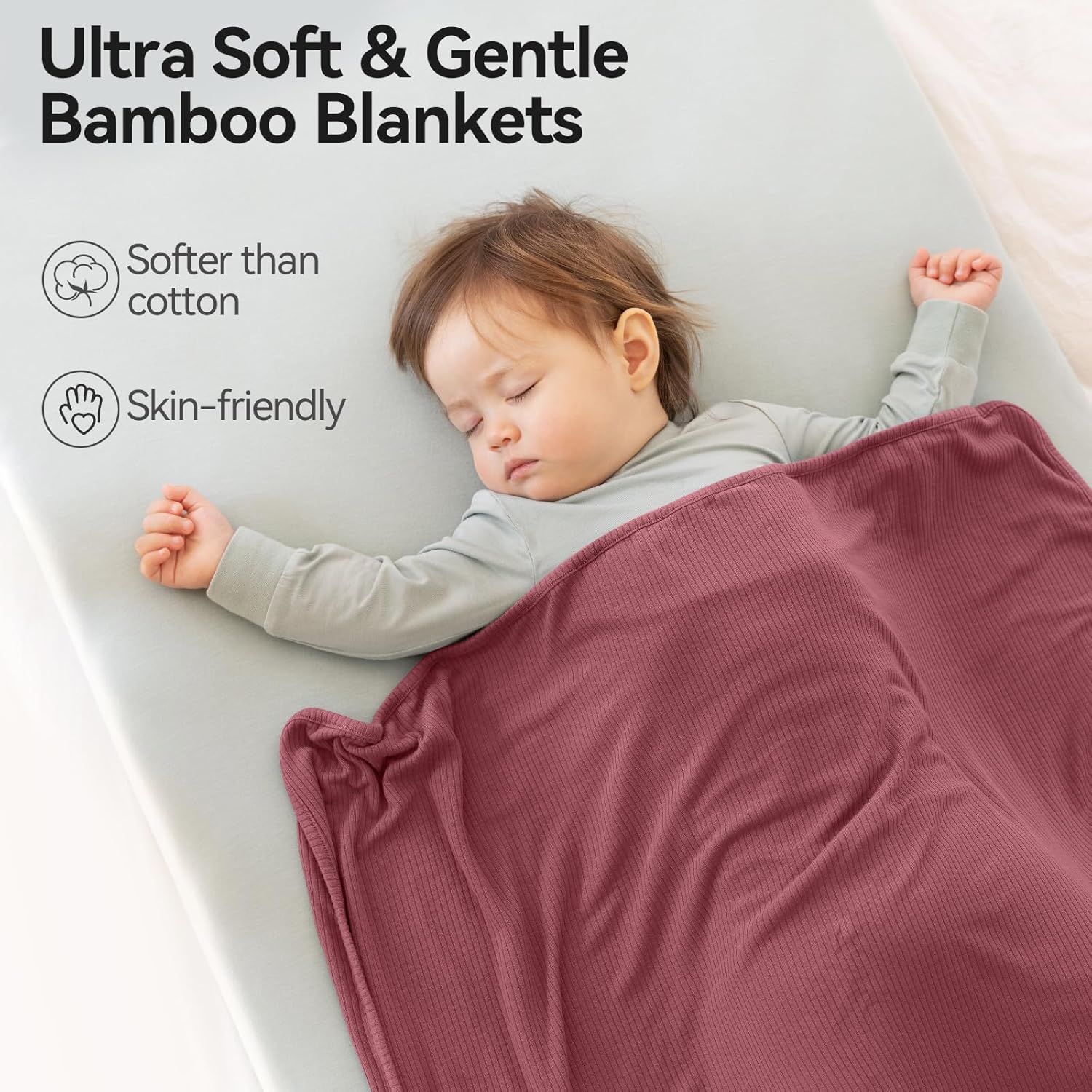 Couverture en bambou côtelé double épaisseur (rose poudré)