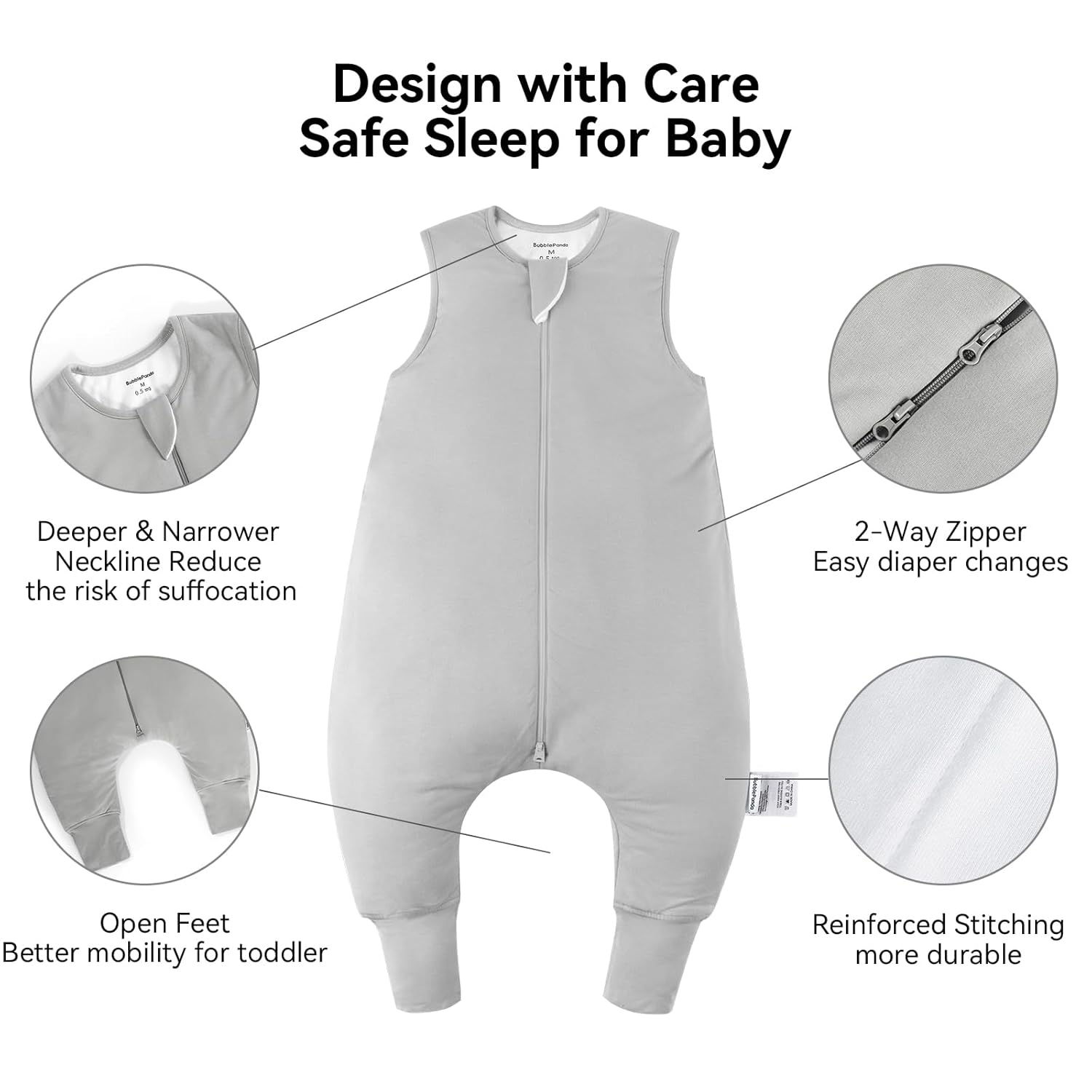 Breathable and moisture-wicking bamboo fibers of BubblePanda Storm 0.5 TOG summer sleep sack 