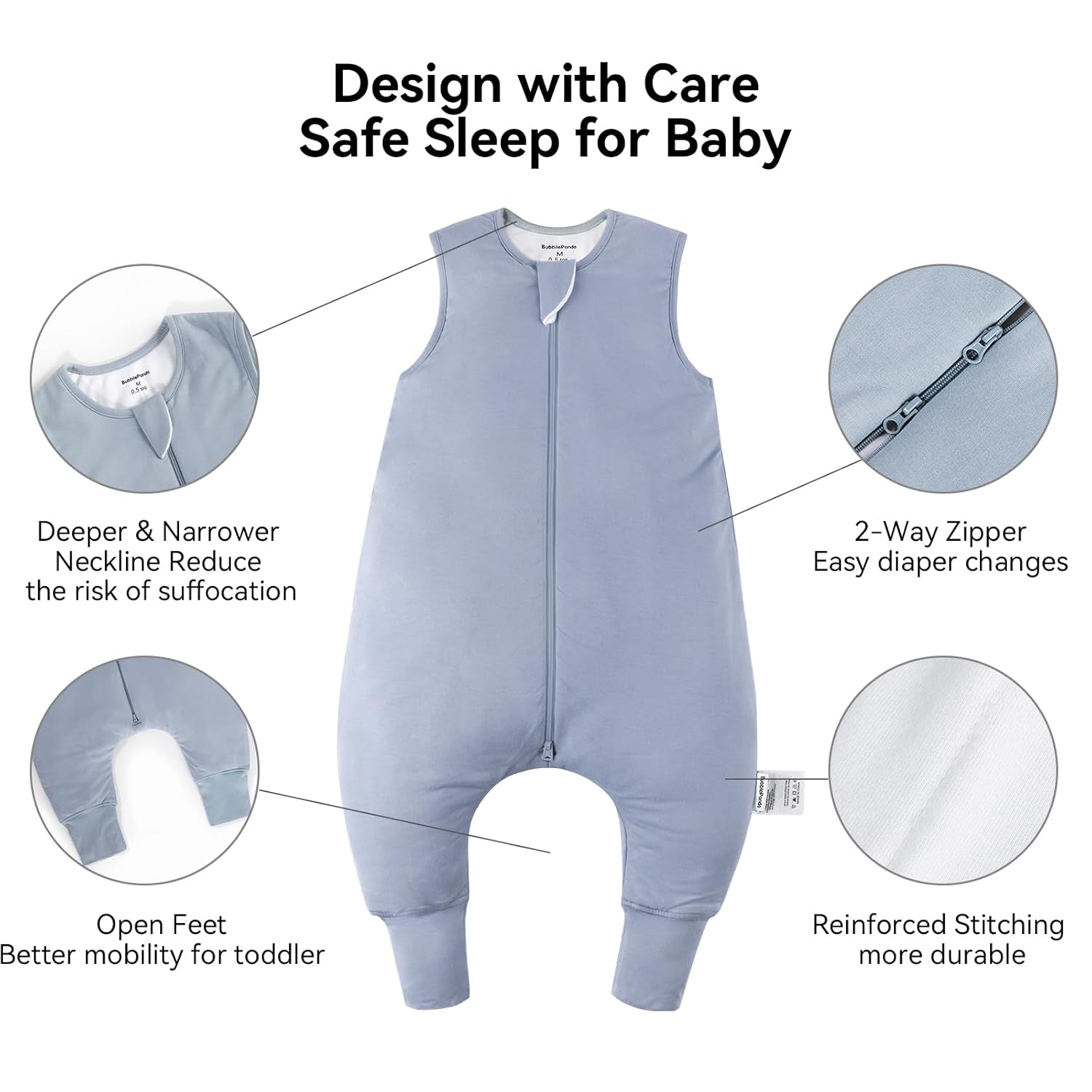 Breathable and moisture-wicking bamboo fibers of BubblePanda Slate 0.5 TOG summer sleep sack 