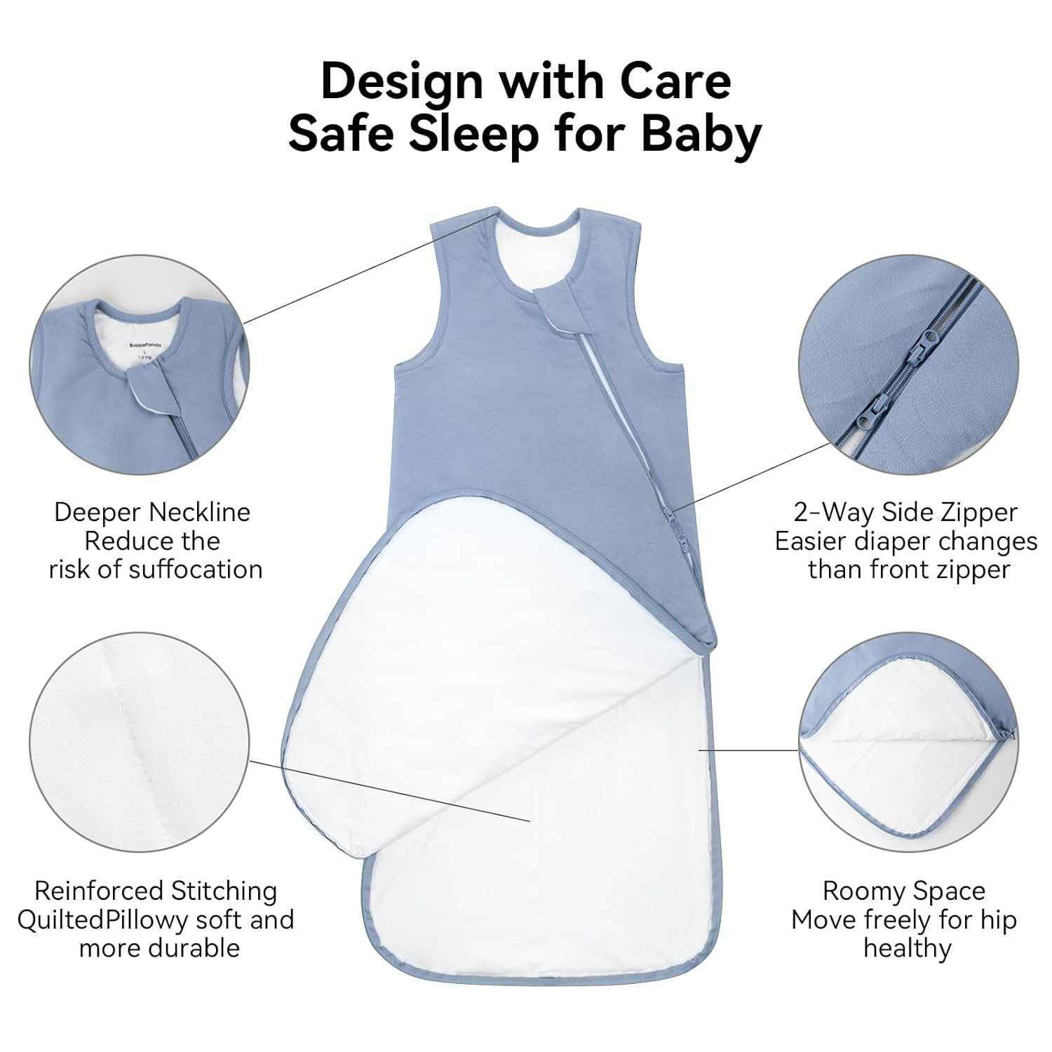 Thermal-regulating and breathable bamboo viscose material in BubblePanda Slate 2.5 TOG winter sleep sack