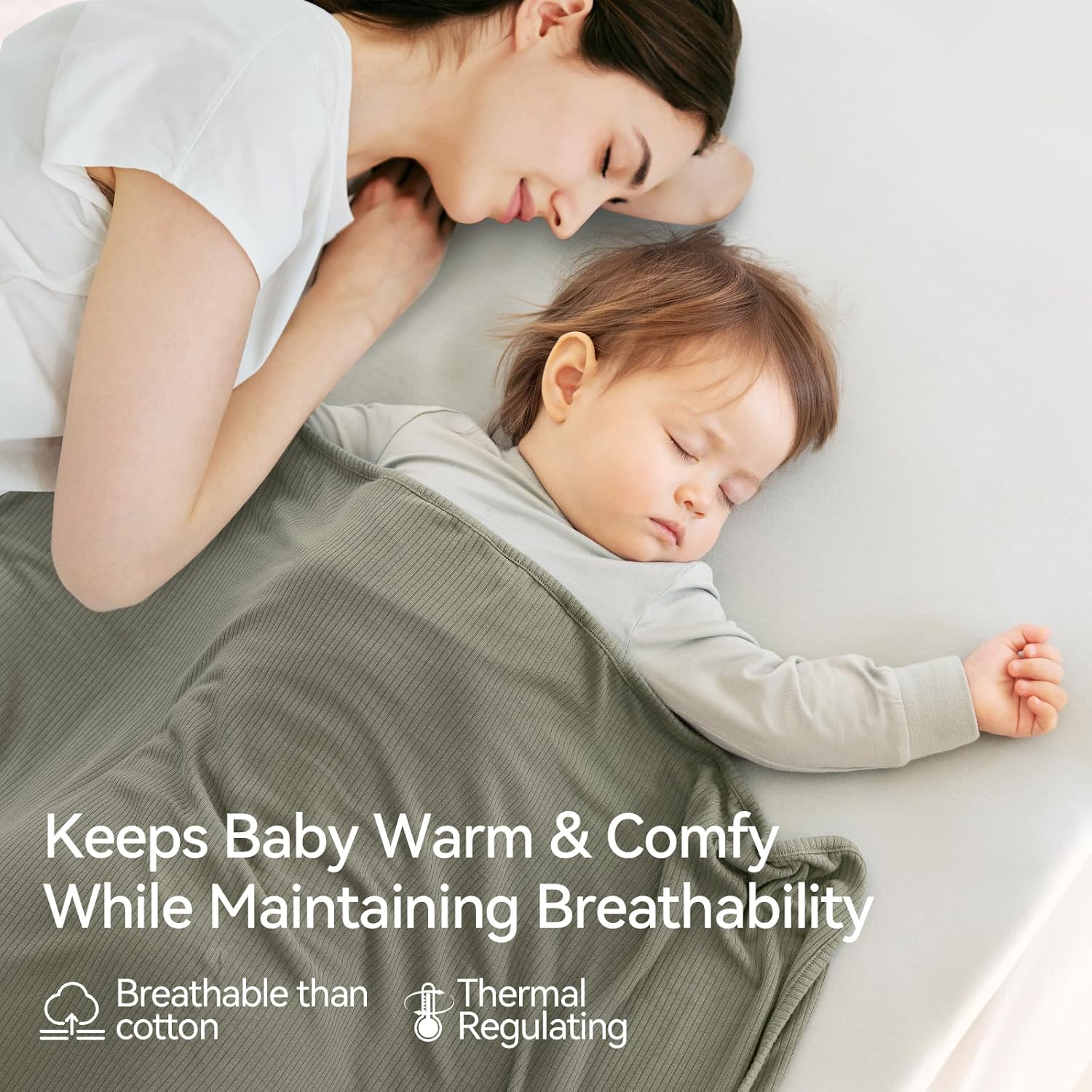 Couverture côtelée double épaisseur en bambou (vert olive)