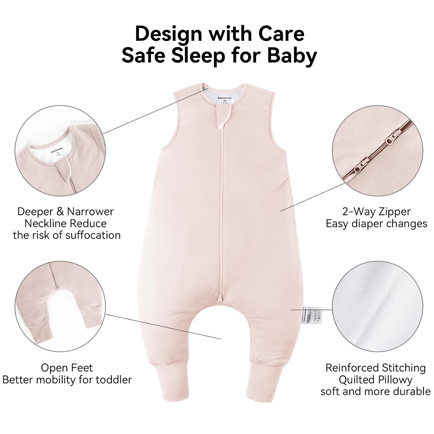 Temperature-regulating bamboo fabric for year-round comfort in BubblePanda Pink 1.0 TOG Walker Sack