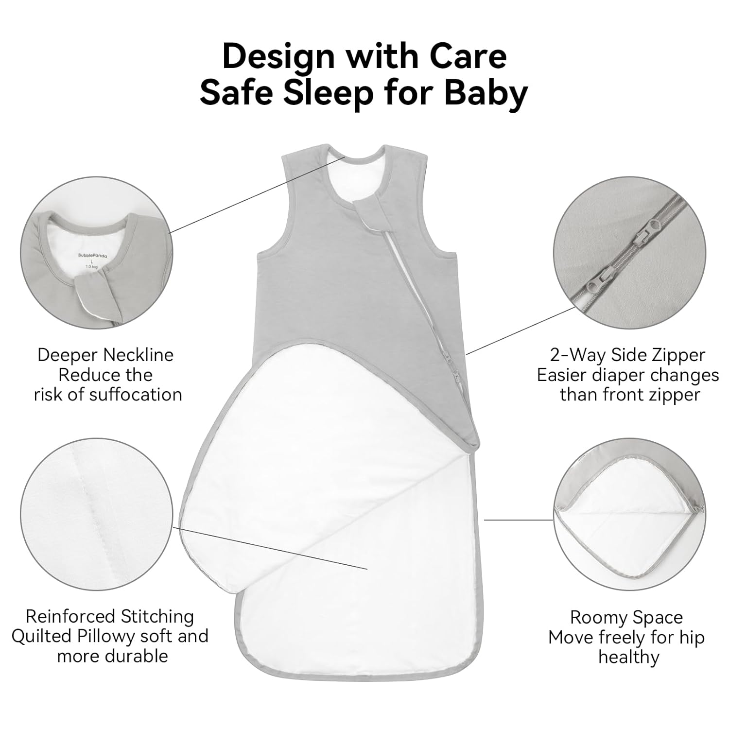 Breathable and thermal-regulating bamboo viscose material of BubblePanda Storm 1.0 TOG year-round sleep sack
