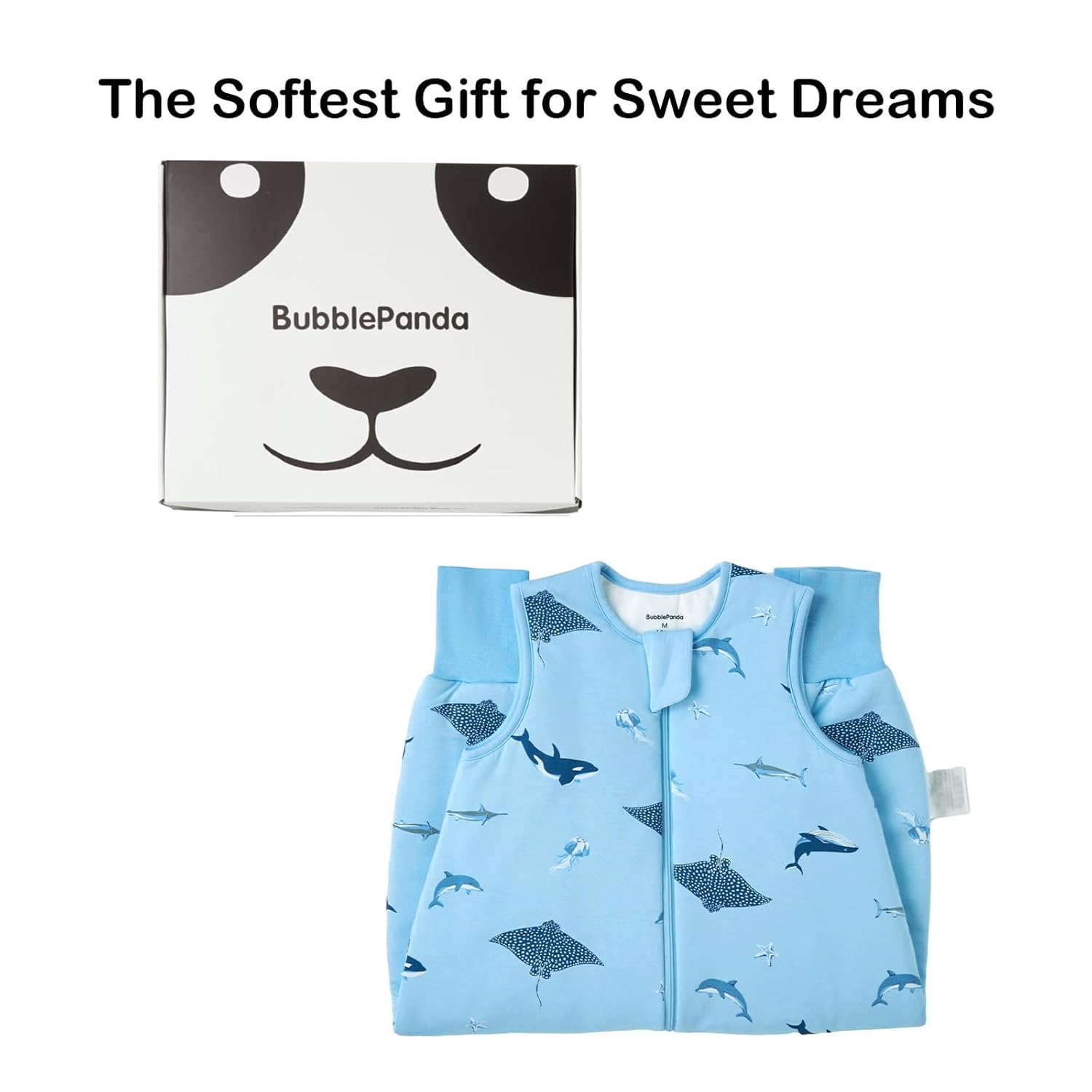 Toddler standing and playing safely in BubblePanda Shark 1.0 TOG high-density bamboo walker sleep sack