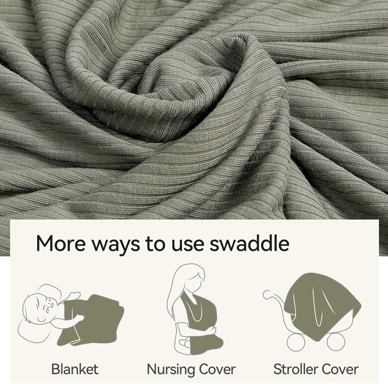 Couverture côtelée double épaisseur en bambou (vert olive)