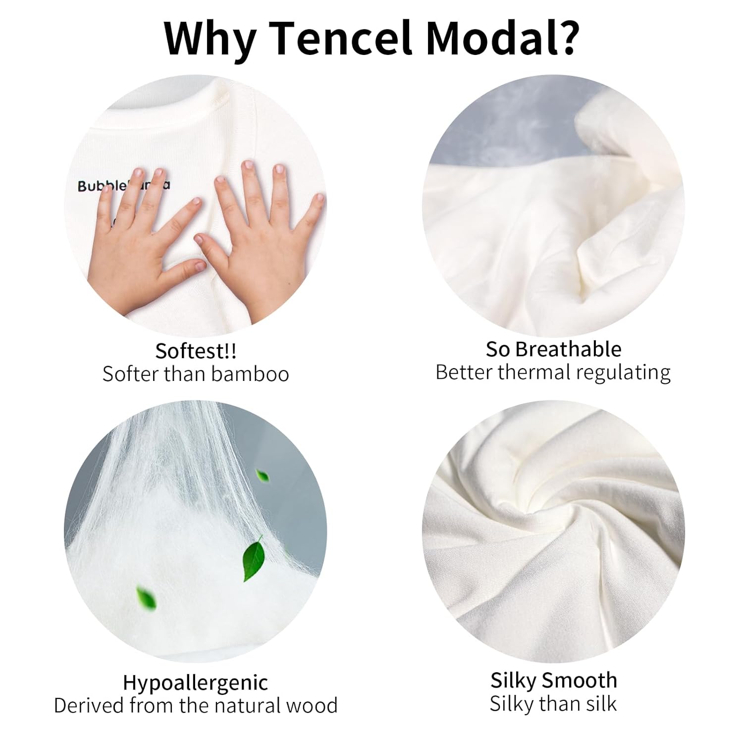 Scientific benefits of Tencel Modal fabric in BubblePanda Cloud Silky Modal sleep sack : naturally cooling, hypoallergenic, and silkier than silk