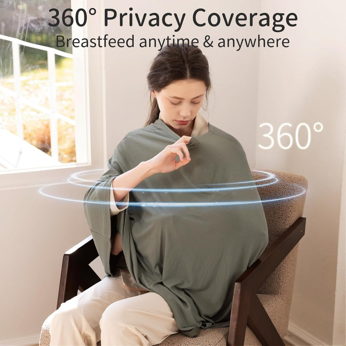 Housse d'allaitement et poncho en bambou multi-usage 360° (Vert olive)