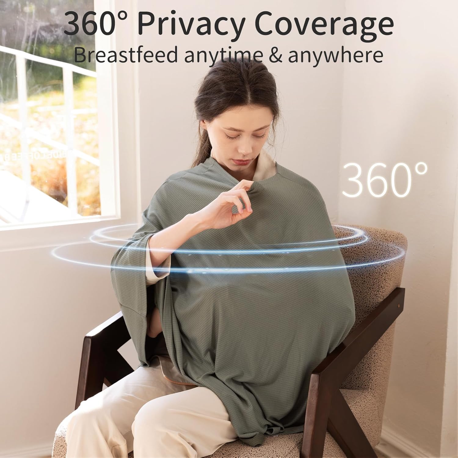 Housse d'allaitement et poncho en bambou multi-usage 360° (Vert olive)