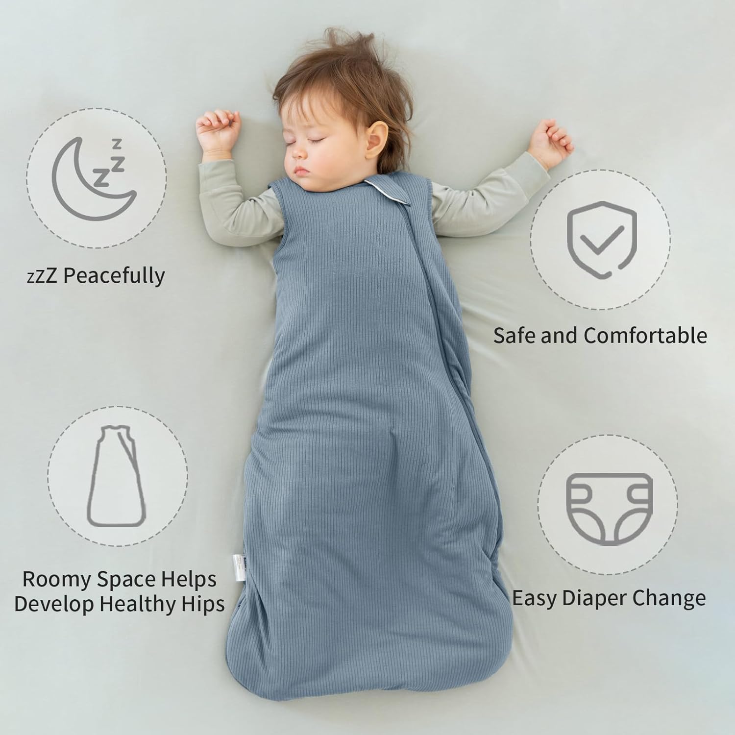 Roomy bell-bottom design on BubblePanda Glacier 1.0 TOG Sleep Sack for healthy hip development and leg movement