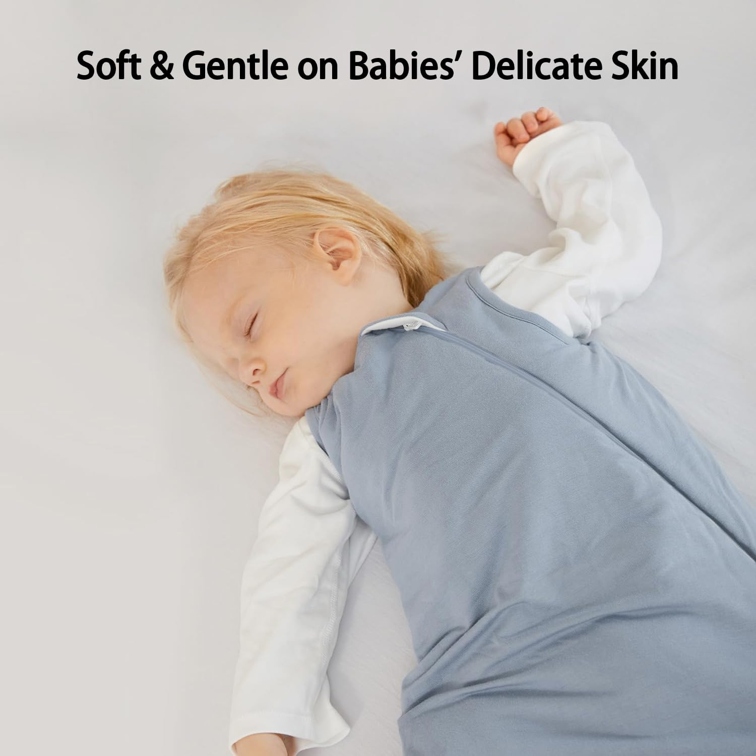 Breathable and temperature-regulating bamboo viscose material of BubblePanda Slate 0.5 TOG summer sleep sack
