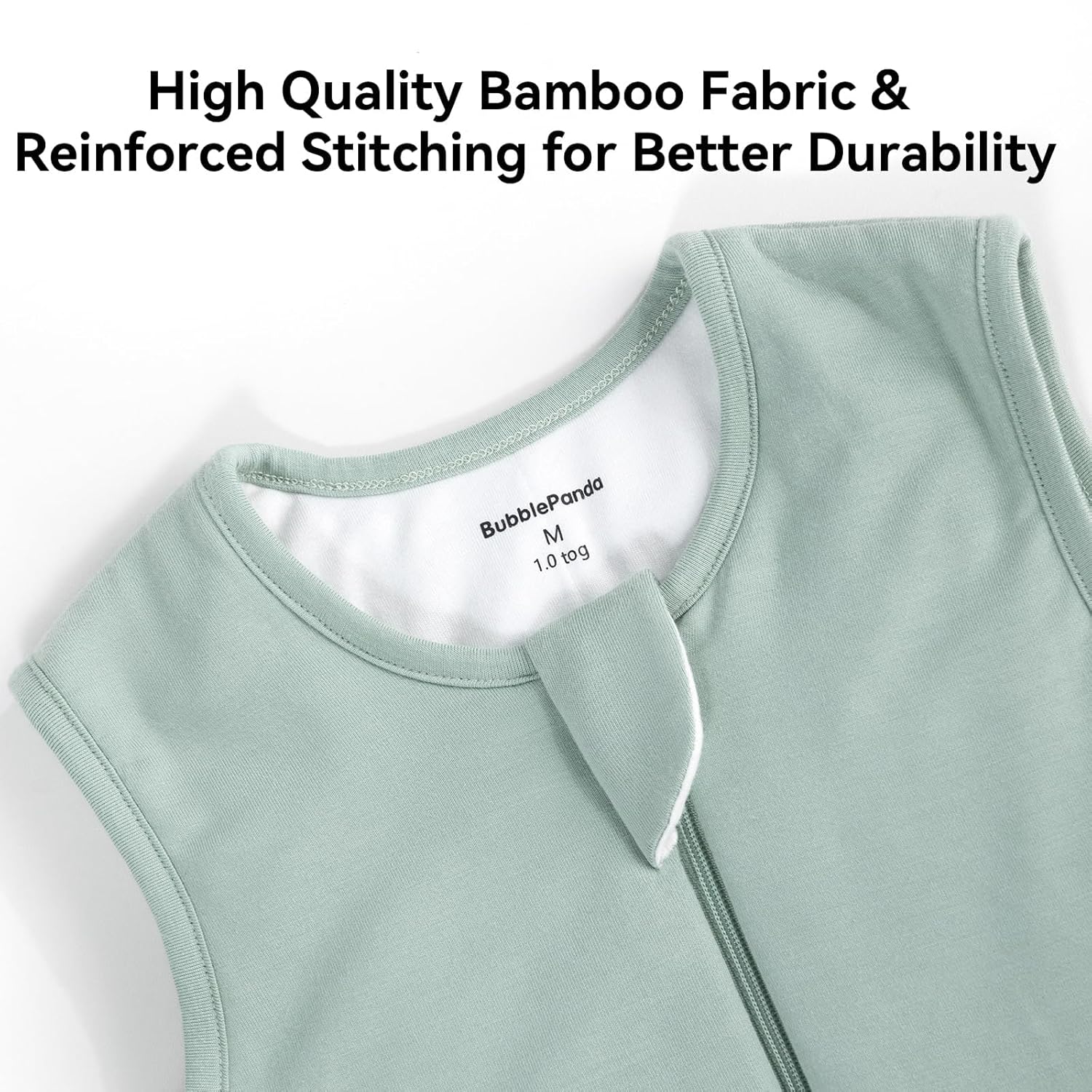 Easy-change J-shape 2-way zipper with safety guard on BubblePanda Sage 2.5 TOG heavy-weight Walker Sack 