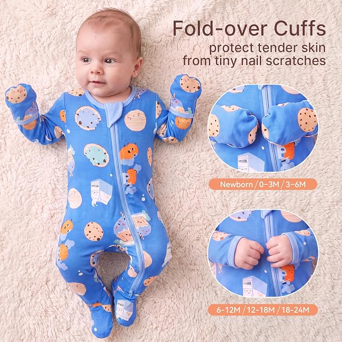 Bamboo Long Sleeve Romper-Blue Cookies