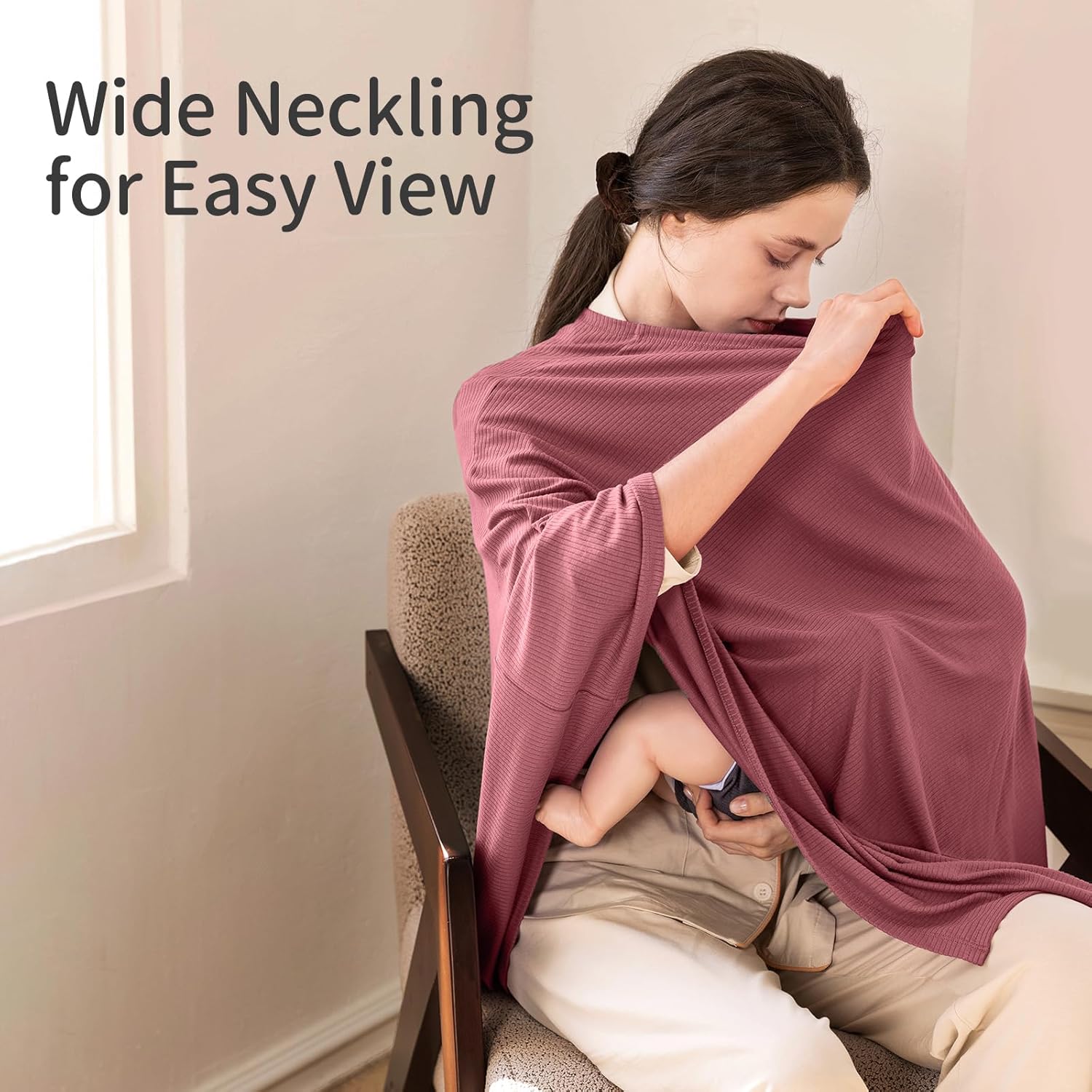 Poncho et housse d'allaitement multi-usage en bambou 360° (vieux rose)