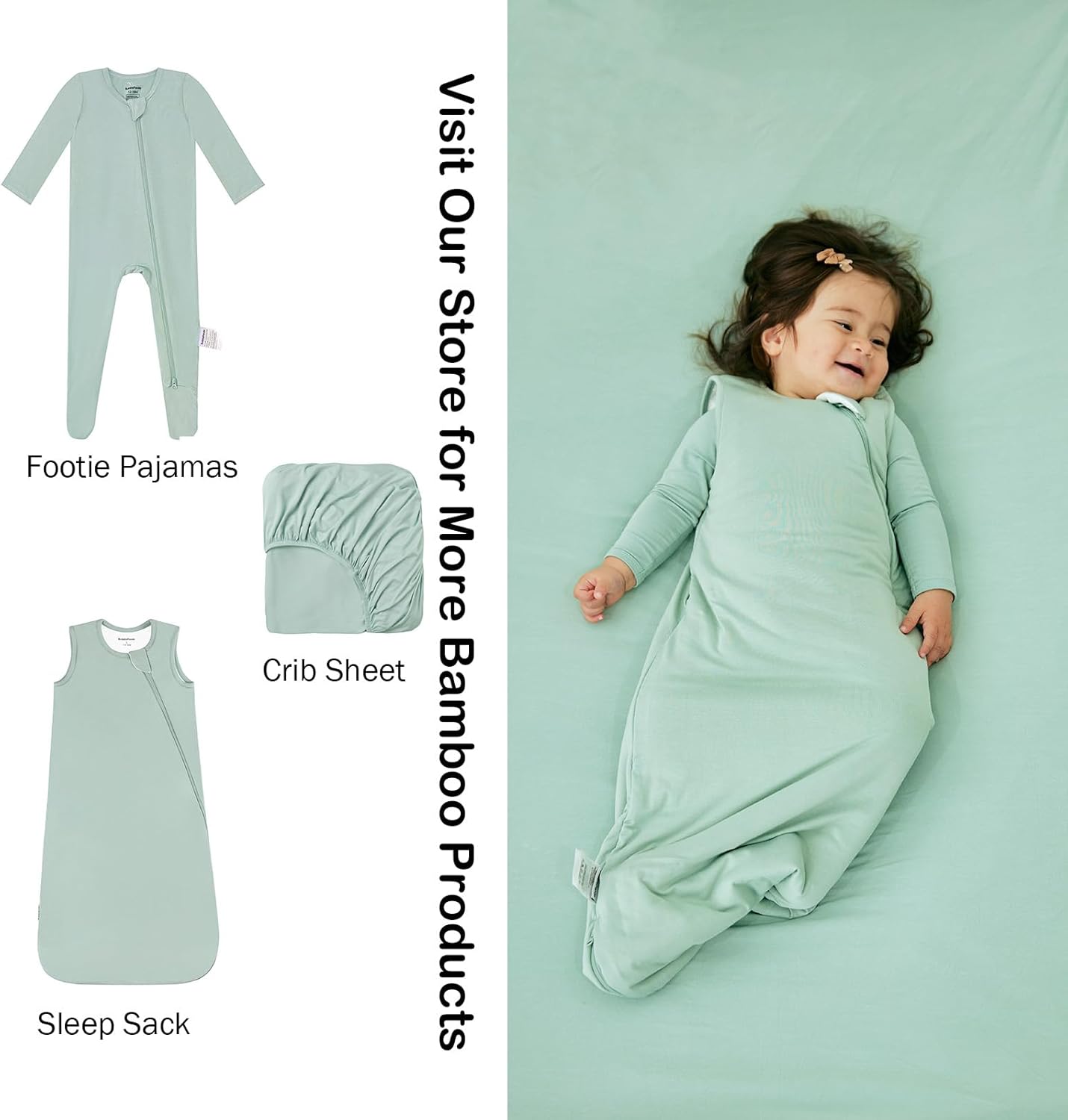 Drap-housse de berceau en bambou - (Vert sauge)