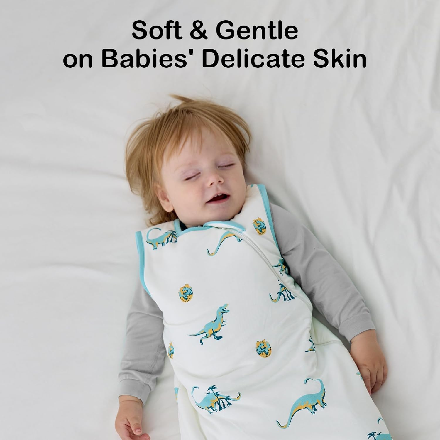Breathable and temperature-regulating bamboo viscose material of BubblePanda Dinosaur 0.5 TOG summer sleep sack