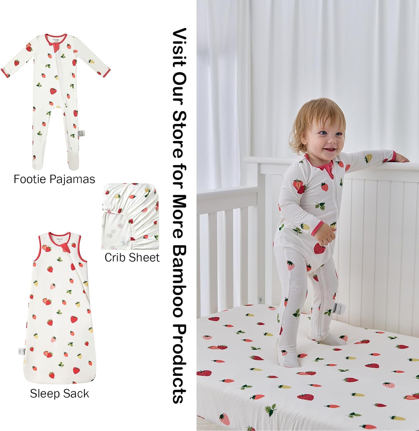 Drap-housse de berceau en bambou - (Fraise)