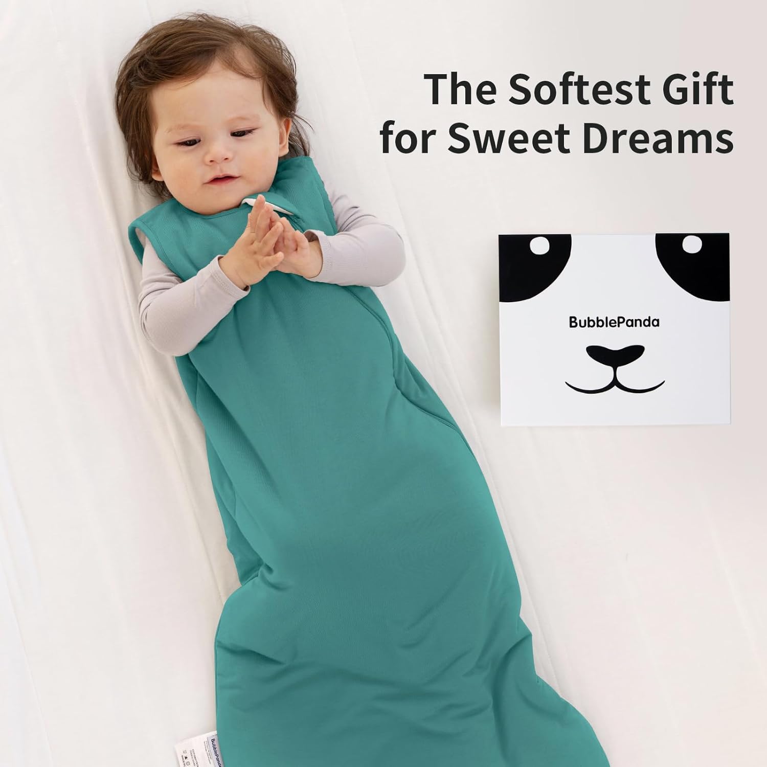BubblePanda Emerald Modal Sleep Sack with signature panda gift packaging - the ultimate baby shower gift for new parents