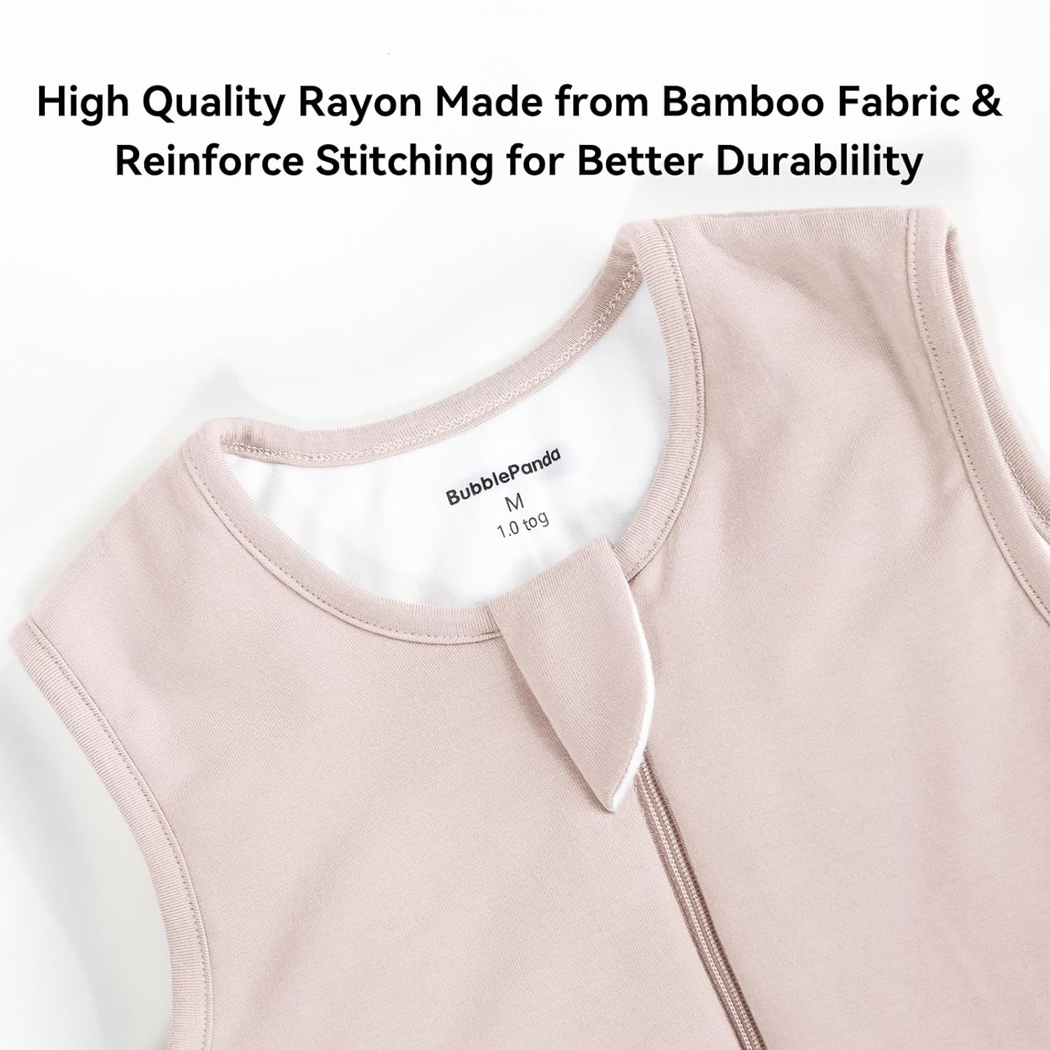Easy diaper change J-shape 2-way zipper and protective guard on BubblePanda Pink 1.0 TOG Walker Sack 