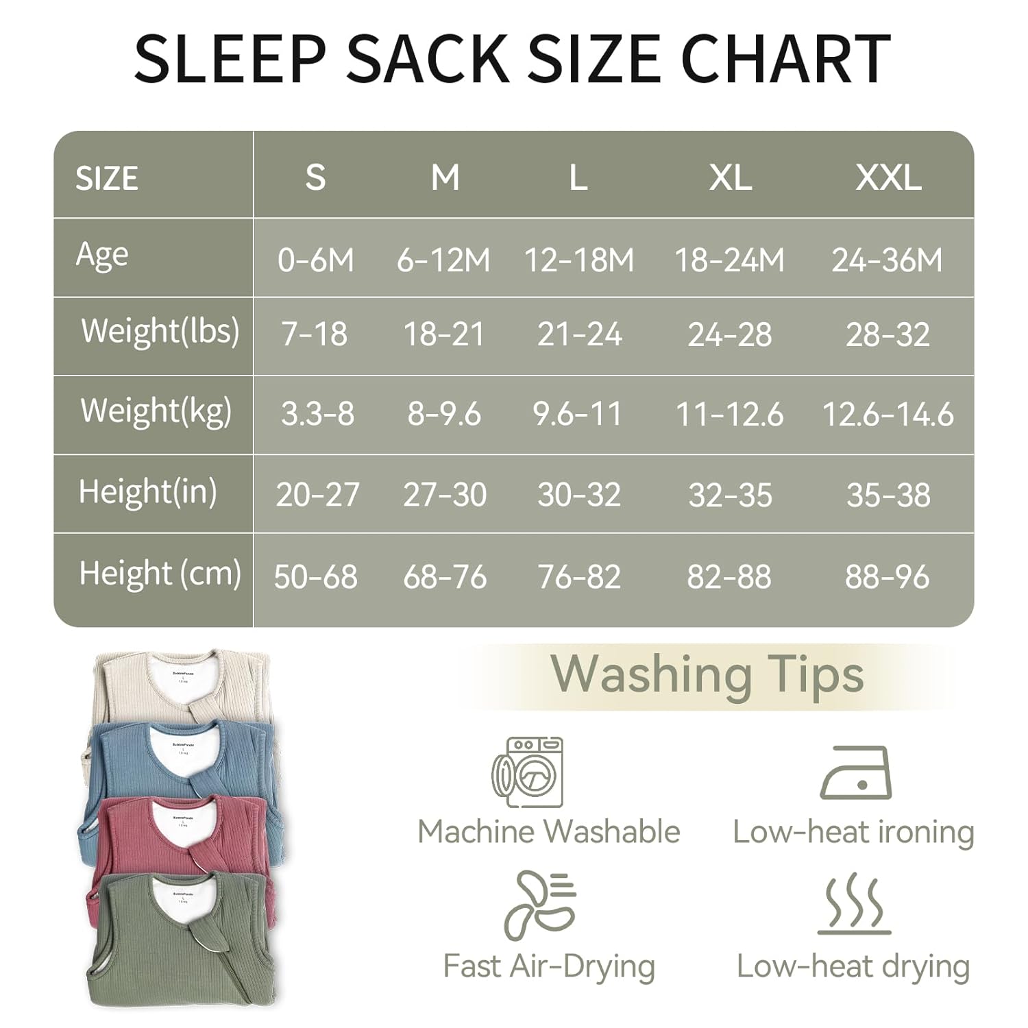 BubblePanda Dusty Rose 1.0 TOG Bamboo Sleep Sack TOG layering guide and size chart for safe nursery environment