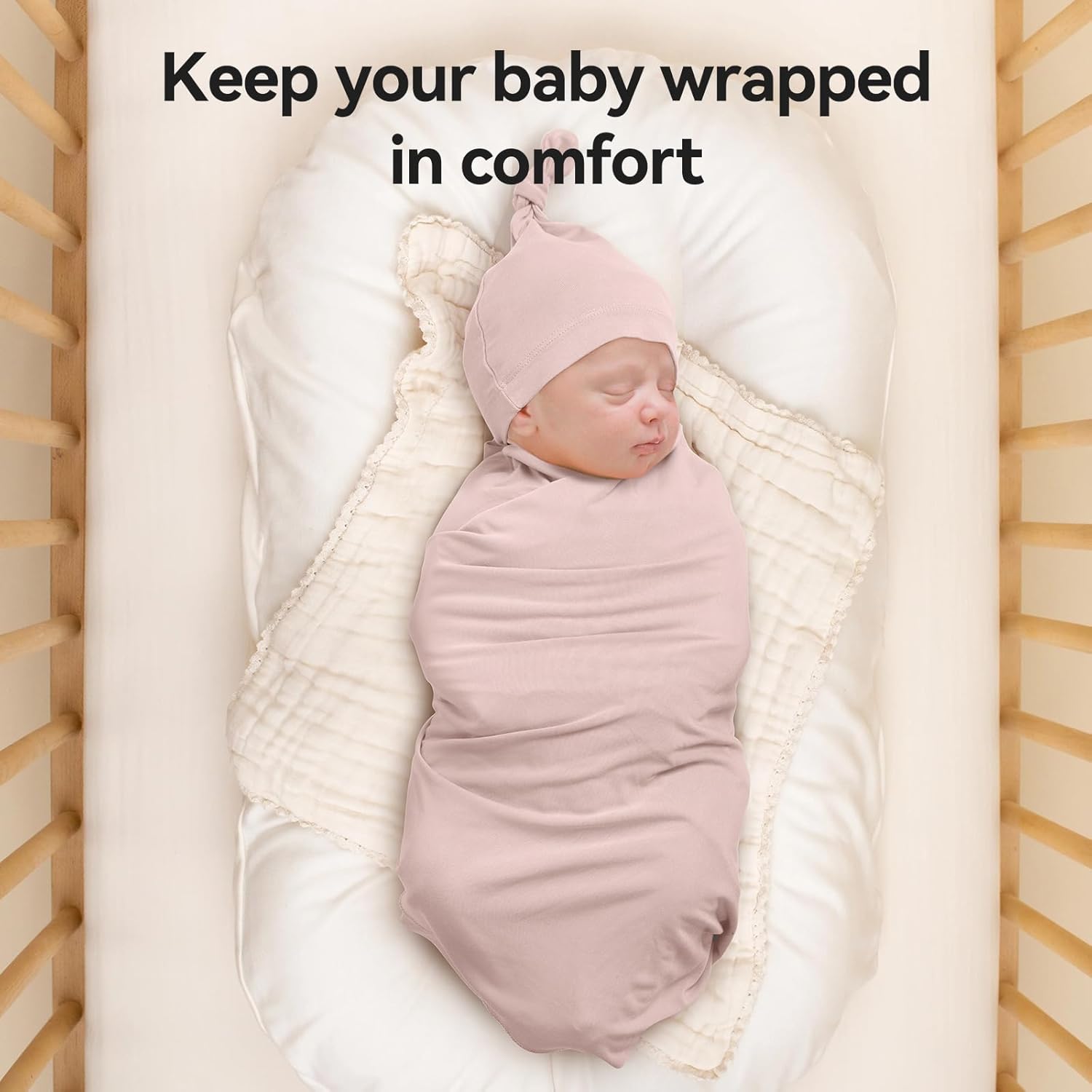 Bamboo Swaddle Blanket & Beanie Set - Blush