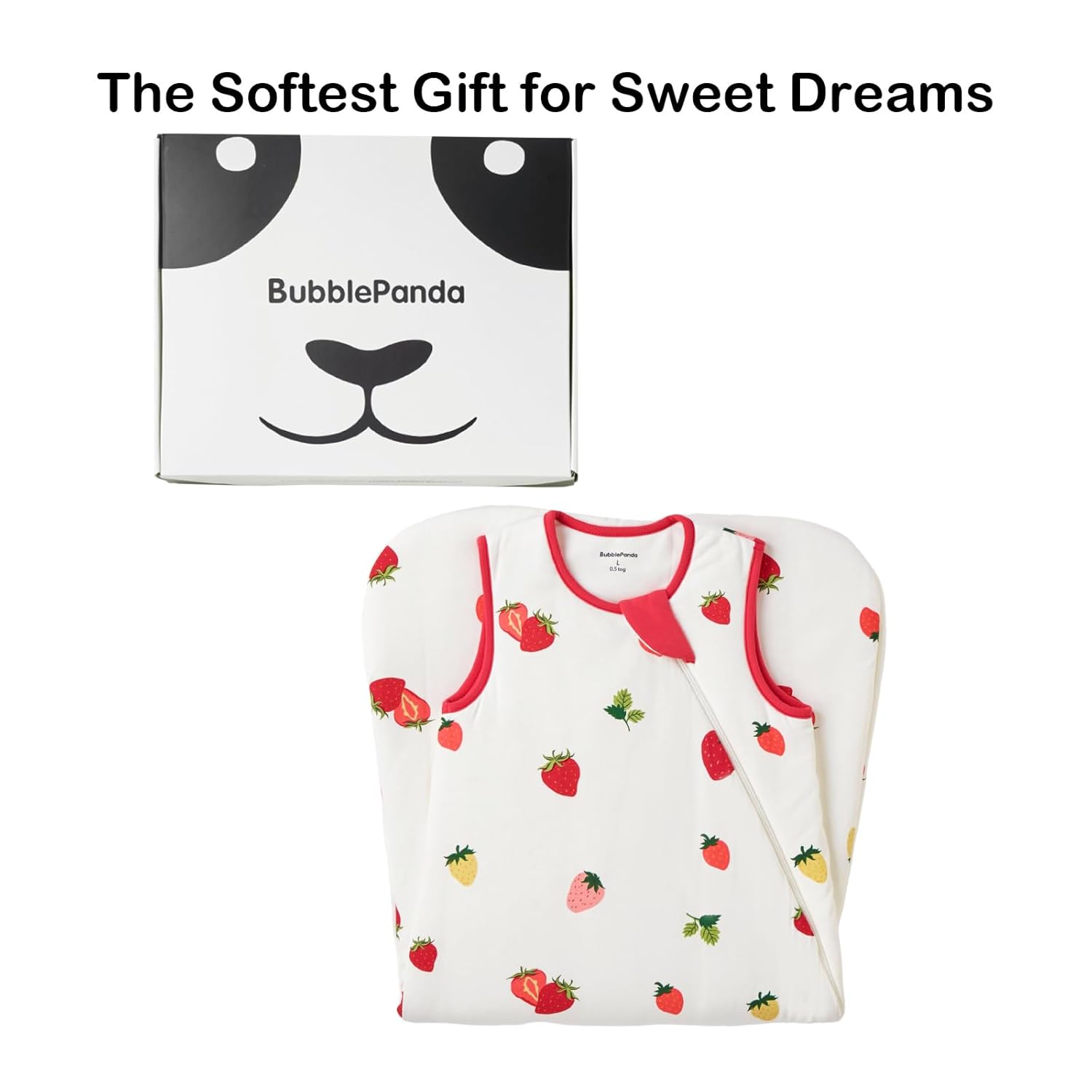 Elegant Strawberry BubblePanda 0.5 TOG bamboo sleep sack in a modern minimalist nursery setting