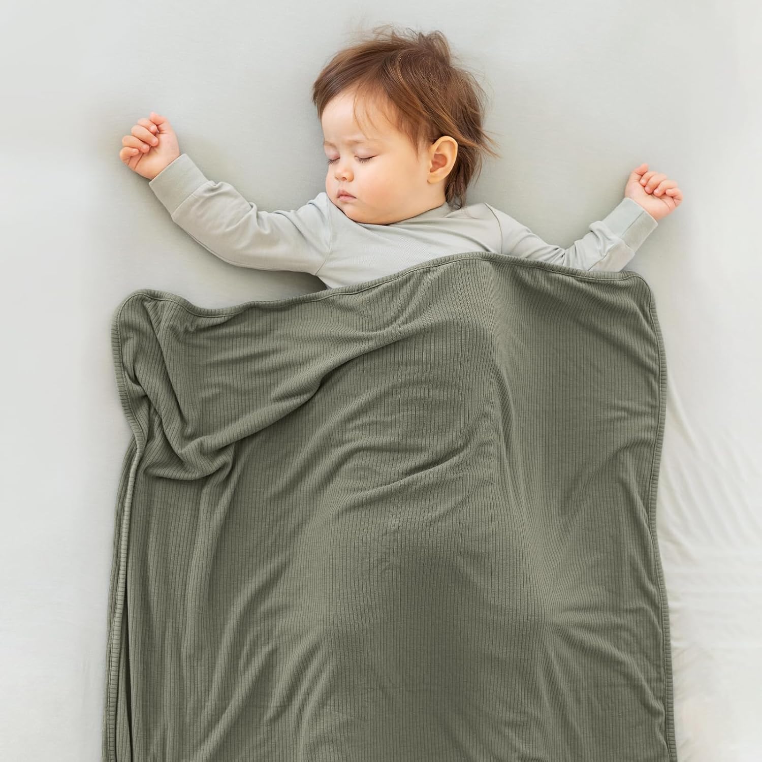 Couverture côtelée double épaisseur en bambou (vert olive)