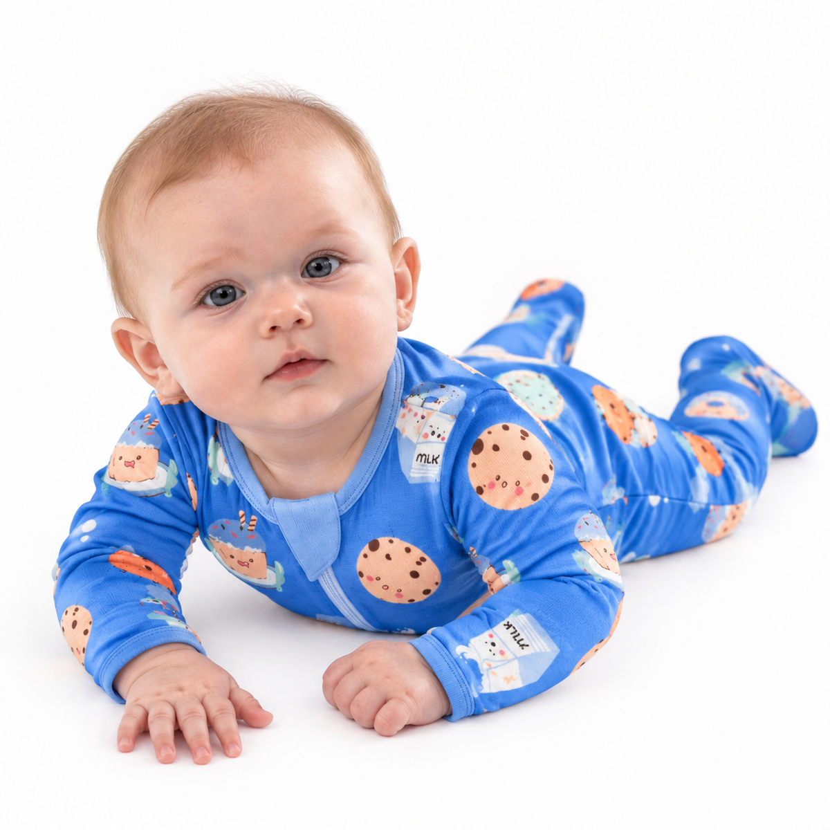 Bamboo Long Sleeve Romper-Blue Cookies