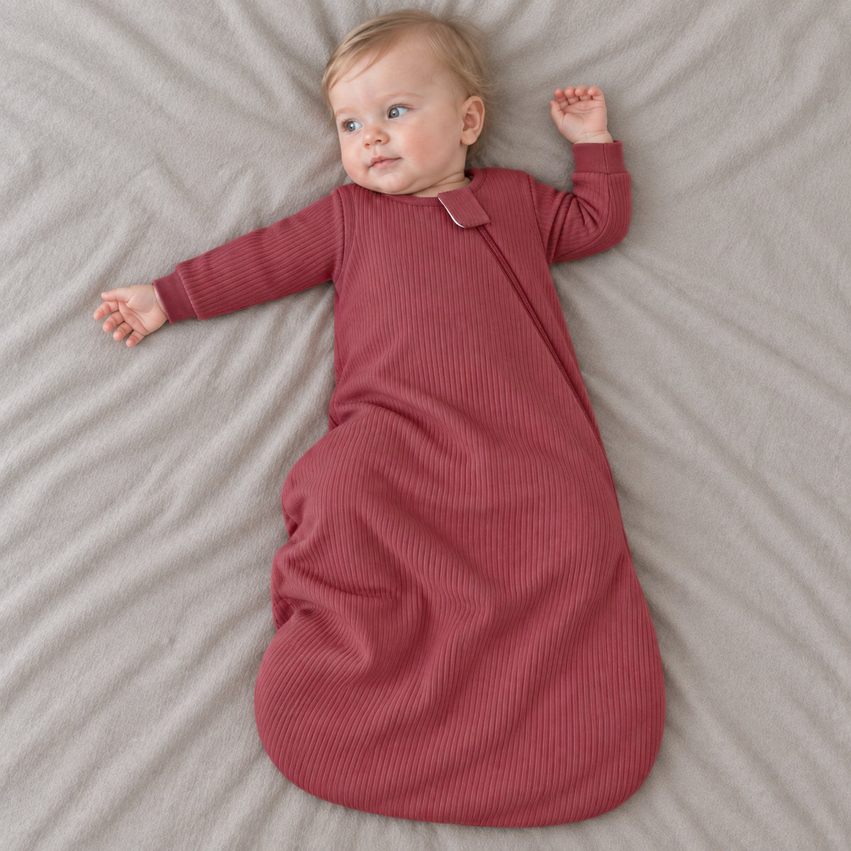 Gigoteuse à manches longues en bambou côtelé - 1.5 TOG (Rose ancien)