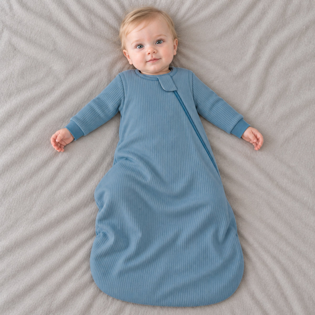 Long Sleeve Ribbed Bamboo Sleep Sack 1.5 TOG – Glacier — long-sleeve construction and roomy shape