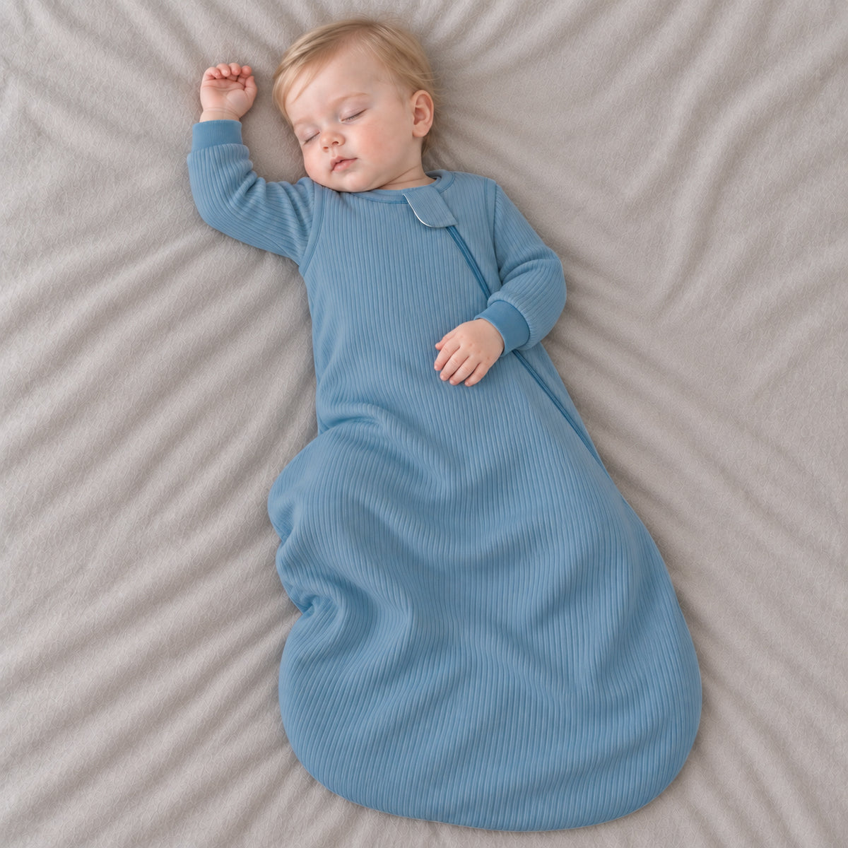 Long Sleeve Ribbed Bamboo Sleep Sack 1.5 TOG – Glacier