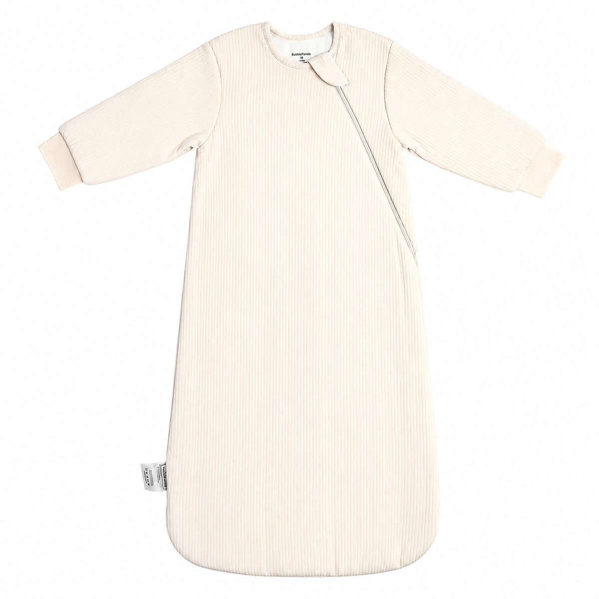 Long Sleeve Ribbed Bamboo Sleep Sack 1.5 TOG – Oat — long-sleeve product view