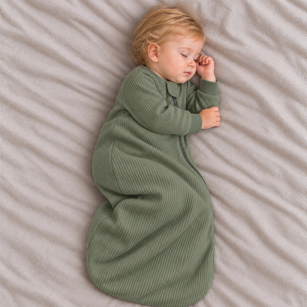 Long Sleeve Ribbed Bamboo Sleep Sack 1.5 TOG – Olive Drab