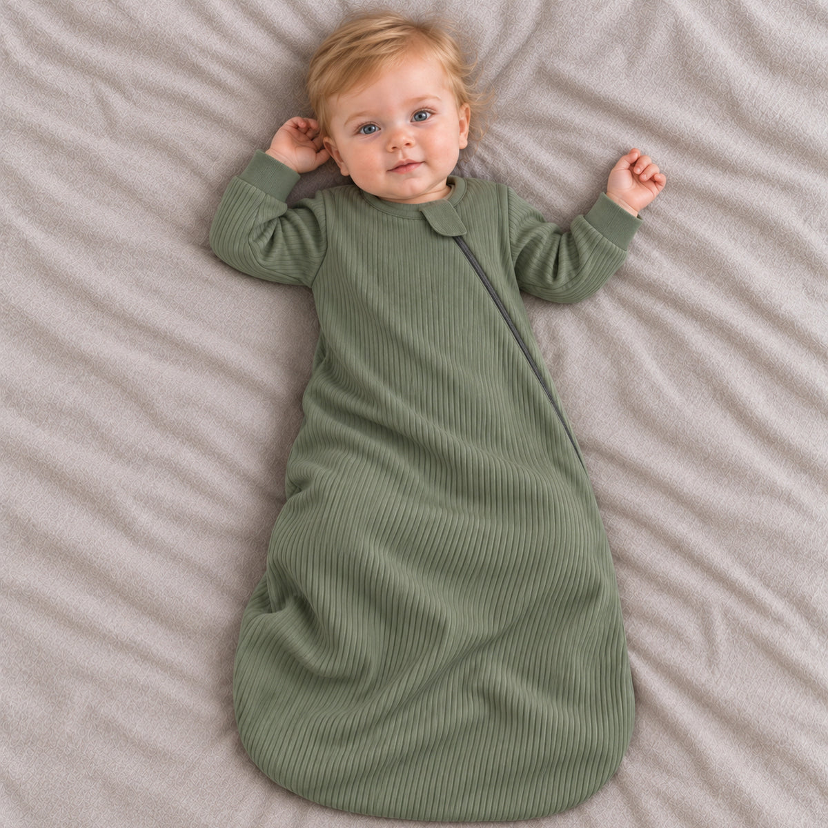 Gigoteuse bambou côtelée manches longues - 1.5 TOG (Vert olive)