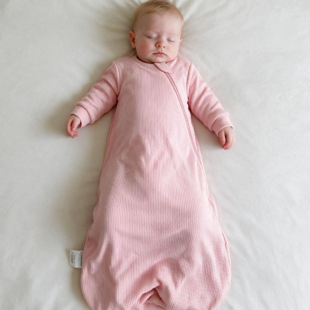 Long Sleeve Ribbed Bamboo Sleep Sack 1.5 TOG – Pink — ribbed fabric detail